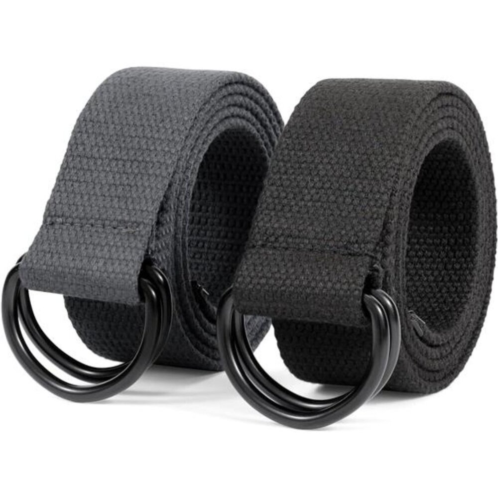 Men Canvas Belt Web Fabric Casual Belt with Black Double D-ring 1 1/2" Wide Set